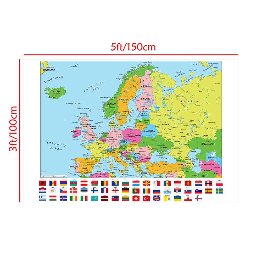 World Map Poster 150*100cm Europe Map Non-woven Canvas Painting Vinyl Wall Poster