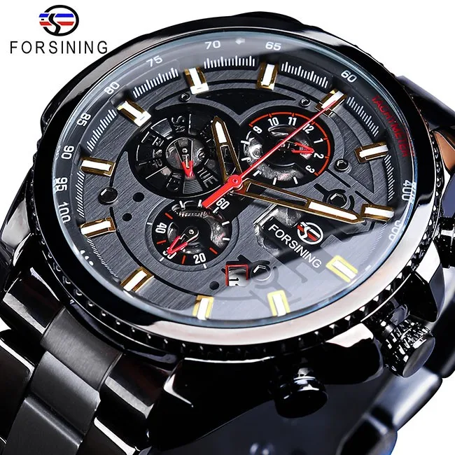 

Forsining Top Brand Three Dial Calendar Stainless Steel Men Automatic Mechanical Wrist Watches Luxury Military Sport Male Clock