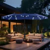 15ft Double Sided Patio Umbrella with Solar Lights, Large Market Umbrellas with Base Included, Crank Handle and 36 LED Lights 1