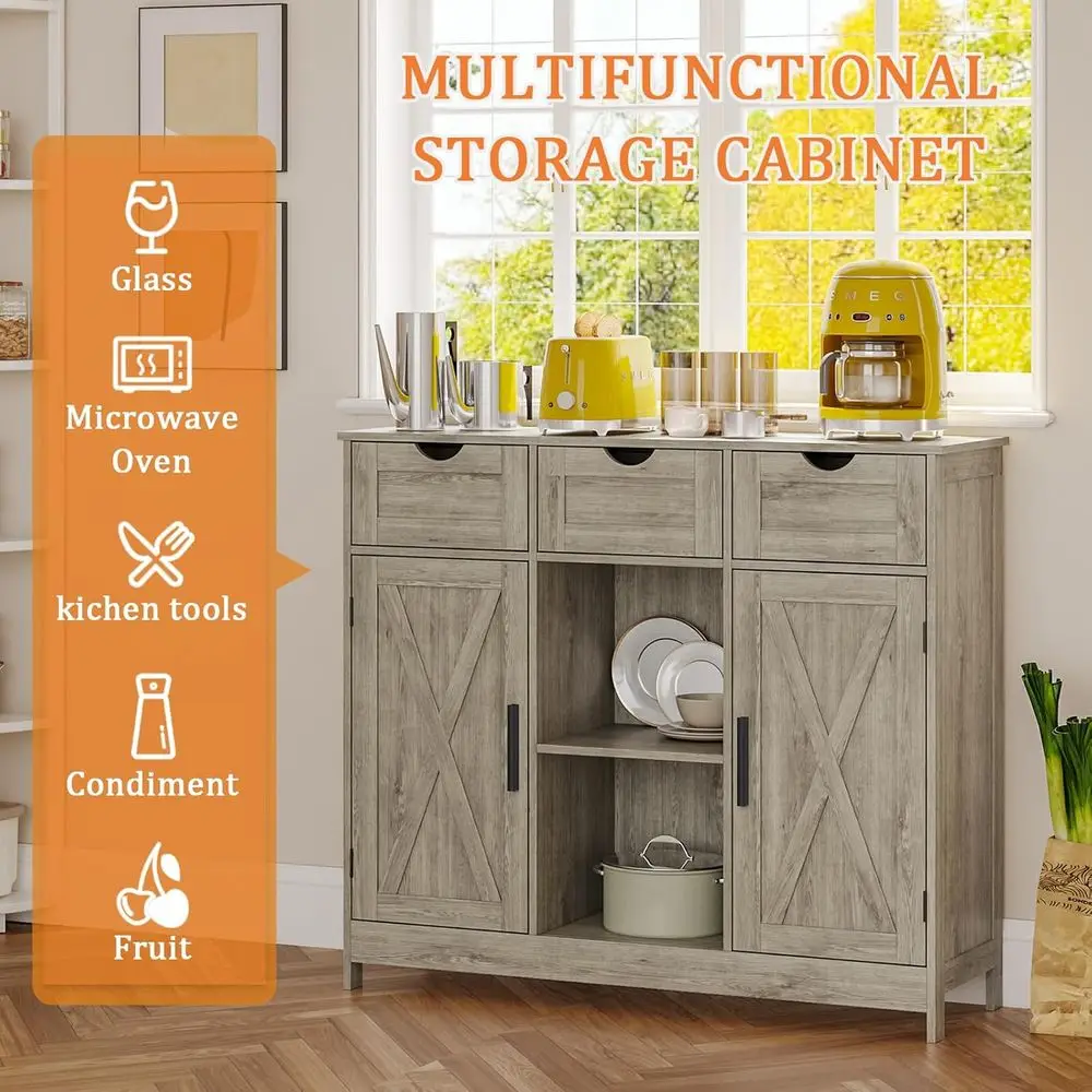 Gray Storage Cabinet with Adjustable Shelves, Drawers, and Doors for Multi-Room Use image 3