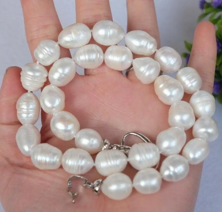 

12-13MM AAA NATURAL Akoya WHITE SOUTH SEA BAROQUE PEARL NECKLACE 18inchINCH