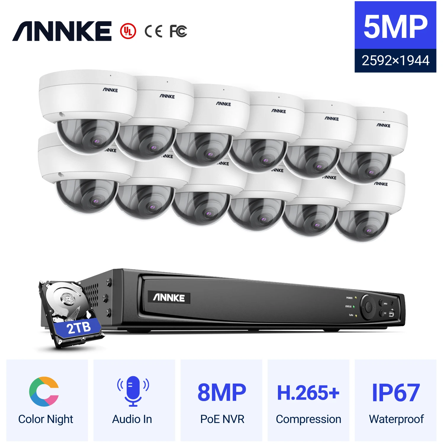 Annke H500 16ch 6mp Nvr Poe Ip Camera Security System 12pcs 5mp Ip67