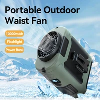 10000mAh Portable Outdoor Waist Fan Hanging Neck Strong Wind with Power Bank LED Lighting for Emergency Sports Outdoor Working 1