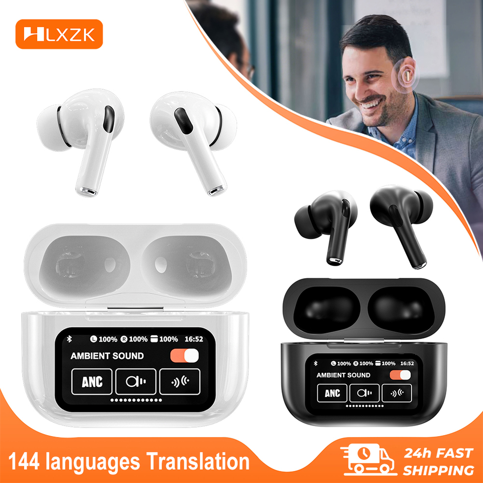A9Pro smart Translator Earphones 144 Languages With Touch Screen Communication APP Control Wireless Noise Reduction Headphones