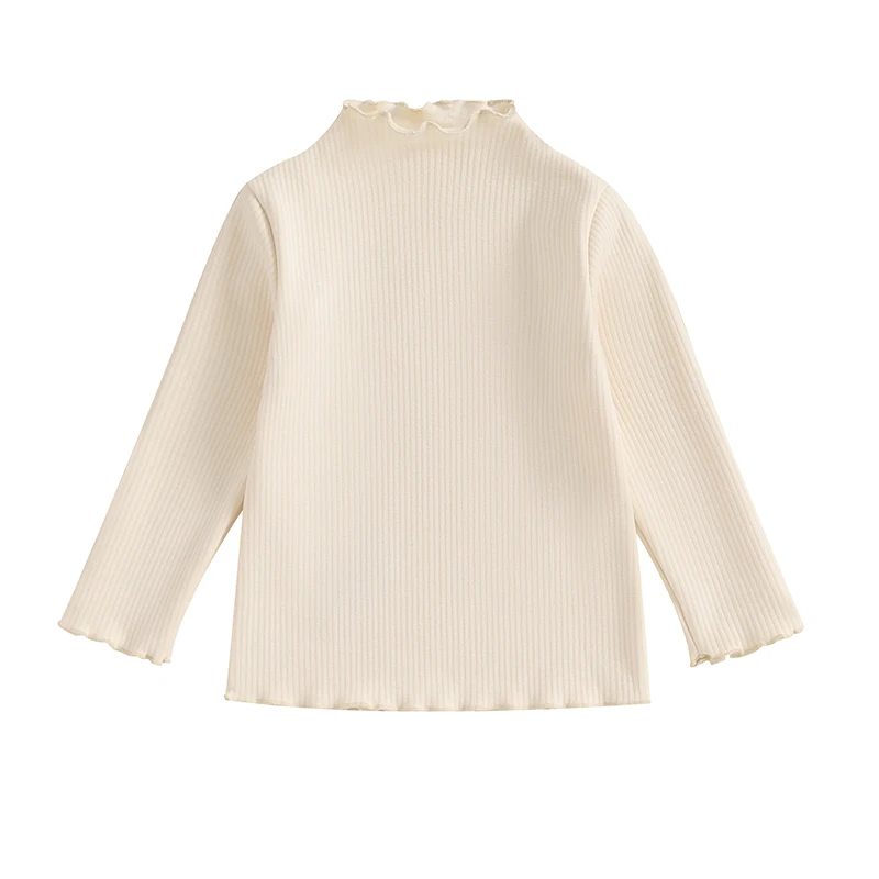 Toddler Girls Spring Shirt Casual Lettuce Trim Solid Color Warm Long Sleeve Tops for Kids Fall Clothes