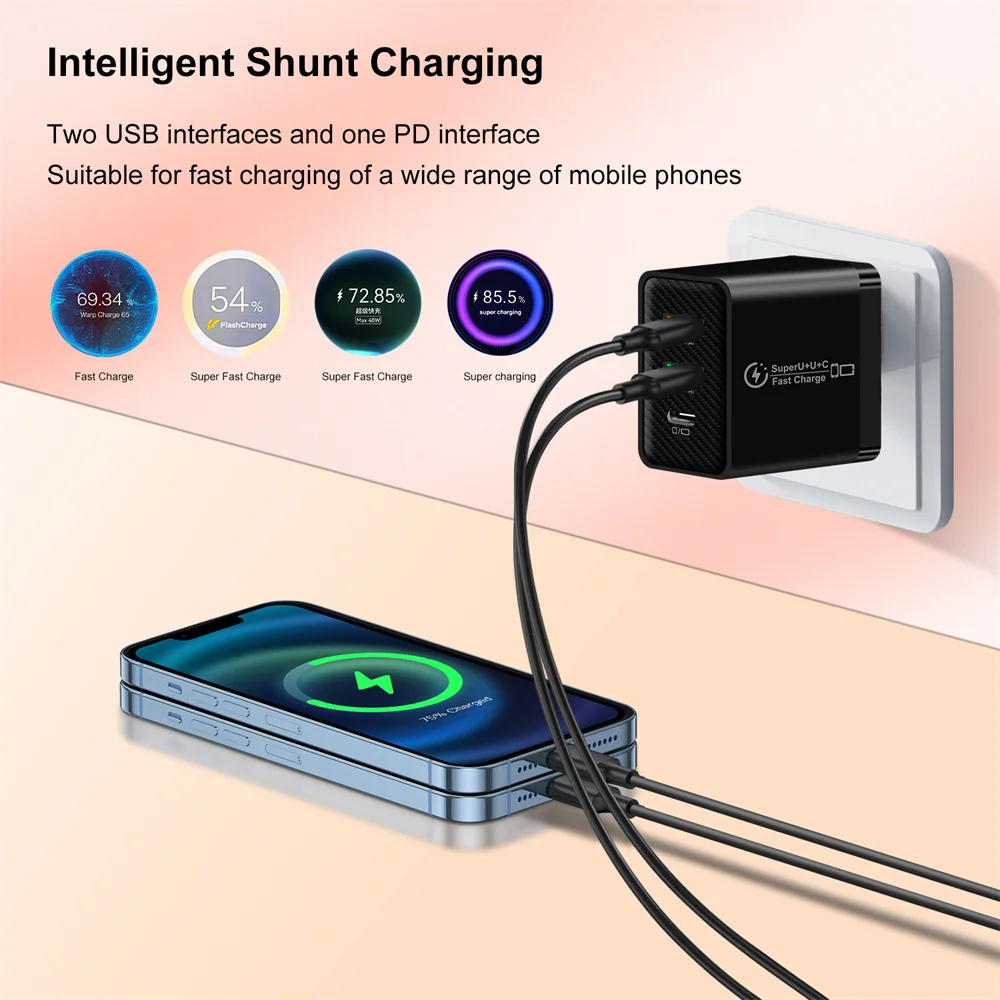 48W USB C Charger EU US UK Plugs USB PD Fast Charging QC 3.0 Wall Charger For iPhone Samsung Xiaomi Mobile Phone Adapter Travel