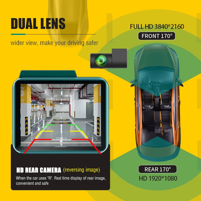 4K ADAS 와이파이 대시 캠 GPS 자동차 카메라, 2.35 인치 터치 IPS 듀얼 카메라, Asawin A18 야간 투시경, LDWS FCWS 24 시간 주차 모드