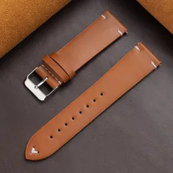 Handmade Retro Oil Wax Leather Watch Strap - Soft Quick Release Bracelet - Black Buckle (Light brown)