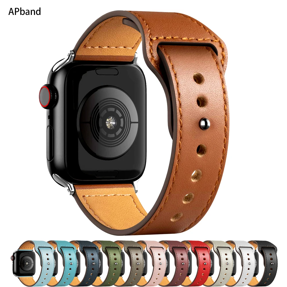 

Leather strap For Apple watch band 44mm 45mm 41mm 40mm 42mm 38mm Accessorie wristband correa bracelet iWatch series 3 4 5 6 SE 7