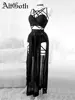 AltGoth Gothic Nightclub Sexy Skirt Set Women See Through Mesh Backless Crop Tops Emo Alt Punk High Waist Underpants Skirt 3pcs 1