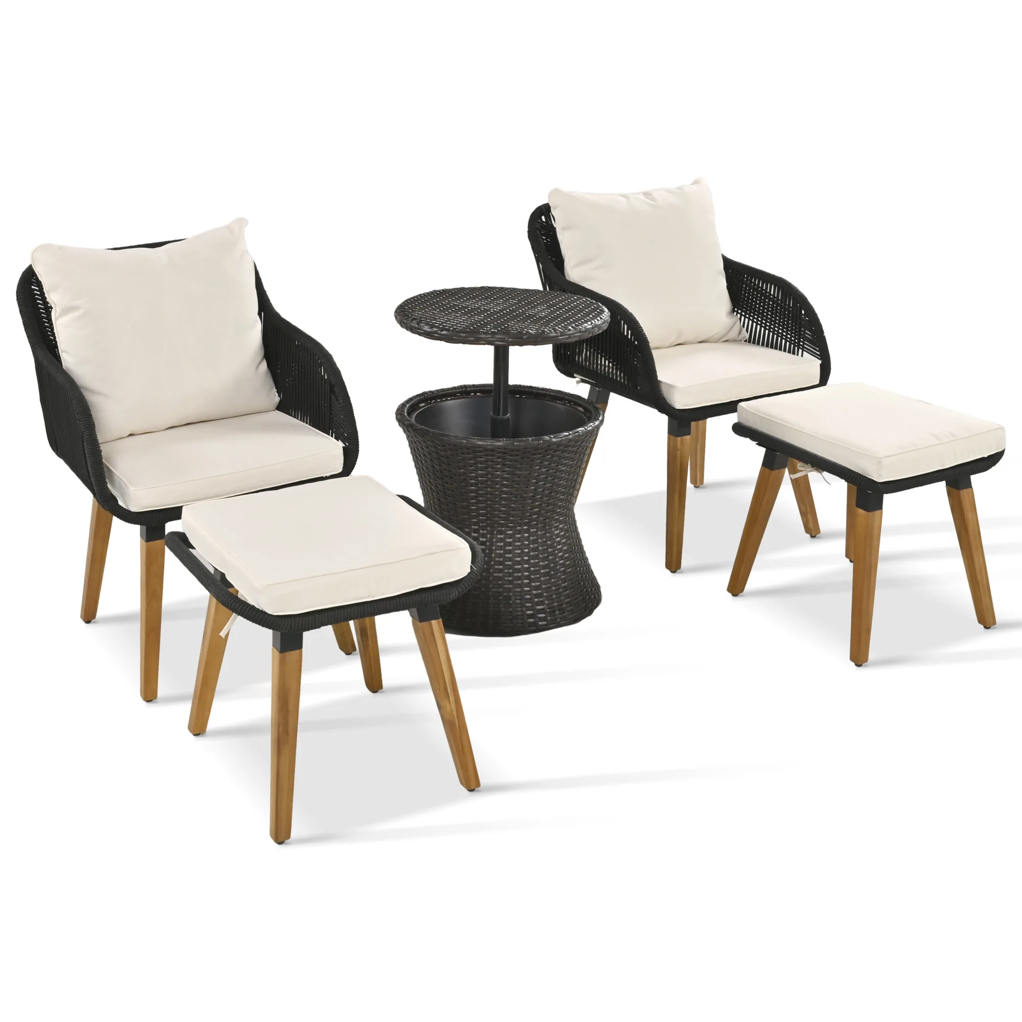 5 Pieces Outdoor Patio Furniture Set Wicker Bar Table with 2 Bistro Conversation Set With Single Chairs and Stools for Balcony