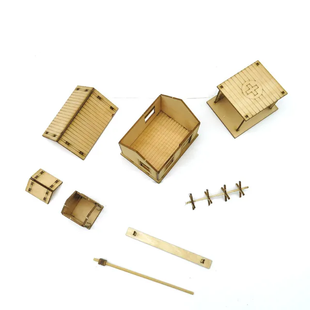 1: 72 World War II Barricade Post Command Room Scene Wooden Assembly Model Ornaments Manual Gifts 3