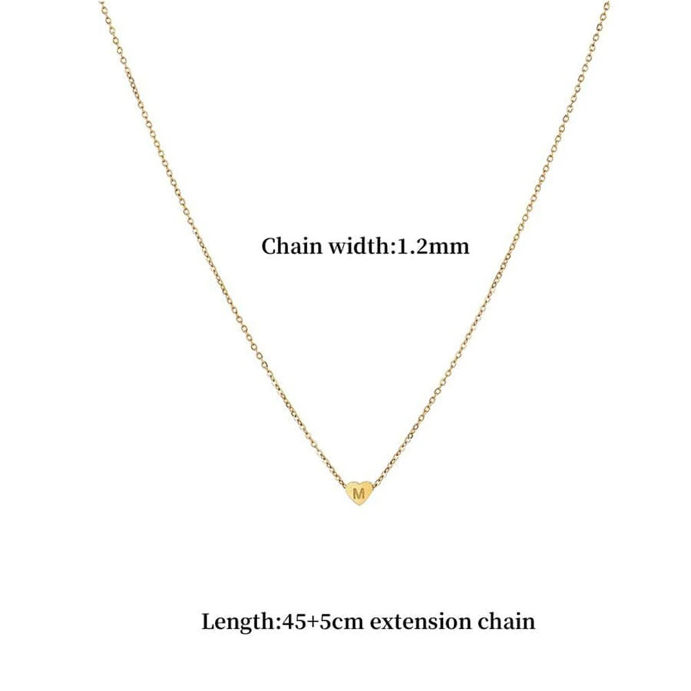 New Fashion Heart A-Z Initial Necklace Women Simple Stainless Steel Link Chain Necklace For Women Jewelry Gift