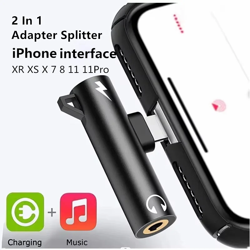 3.5mm 잭 2 IN 1 오디오 헤드폰 충전 iPhone XR XS X 7 8 11 11Pro-이어폰 AUX 케이블 용 듀얼 어댑터 분배기