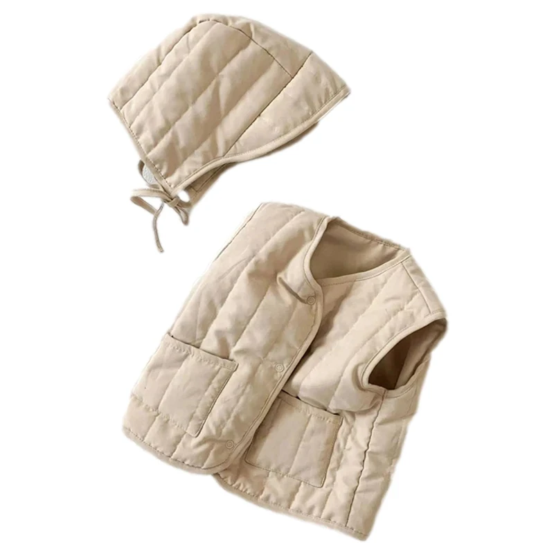 Fur Vest Children Down Vest Baby Vest with Hat Spring Warm Thicken Cotton Coat Fashion Korea Kids Waistcoat for Girls Boys Outerwear Children Jacket Clothes