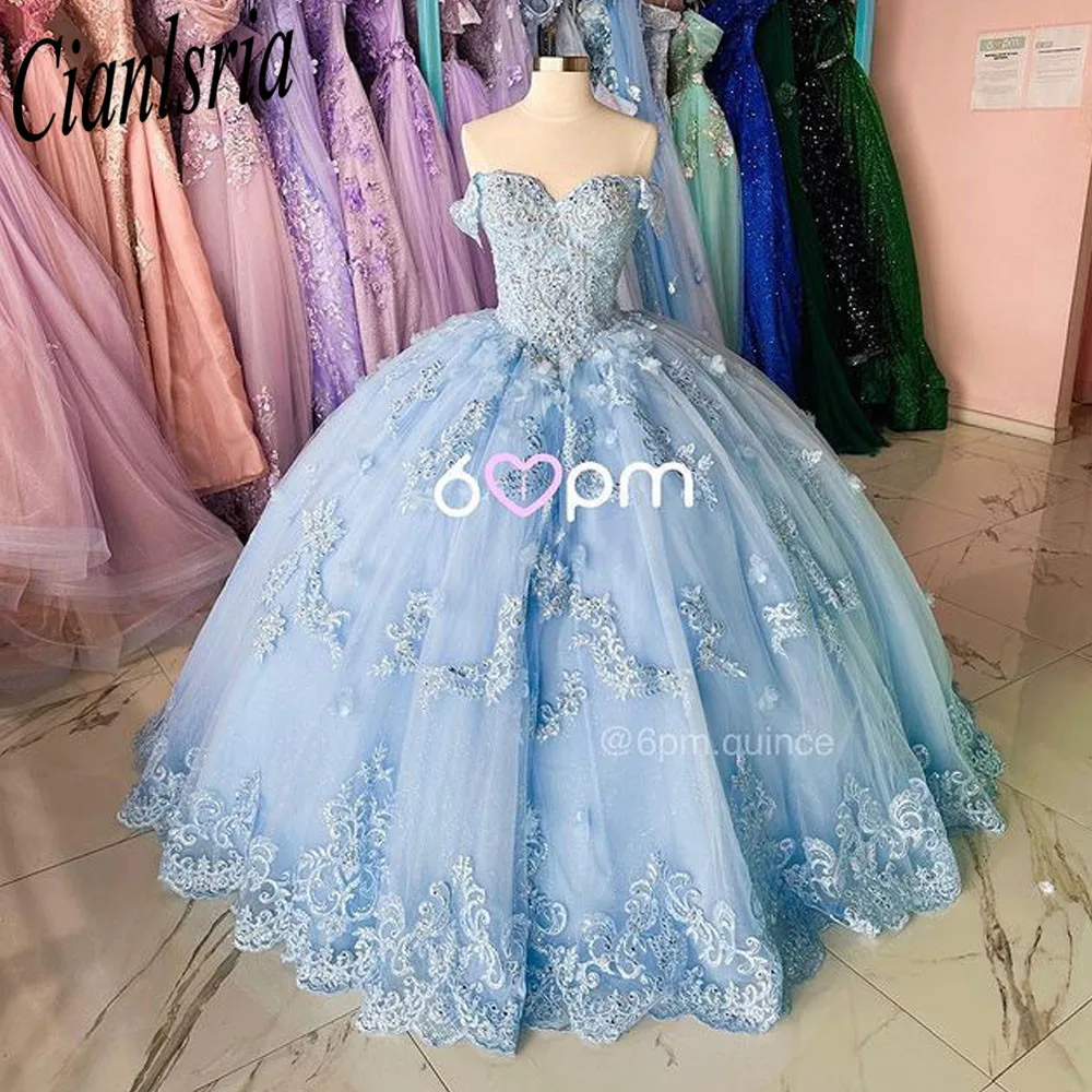 

Cute Princess Quinceanera Dress 2023 Lace Appliques Beads Crystal Birthday Prom Sweet 16 Gown Vestidos De 15 Años Corset