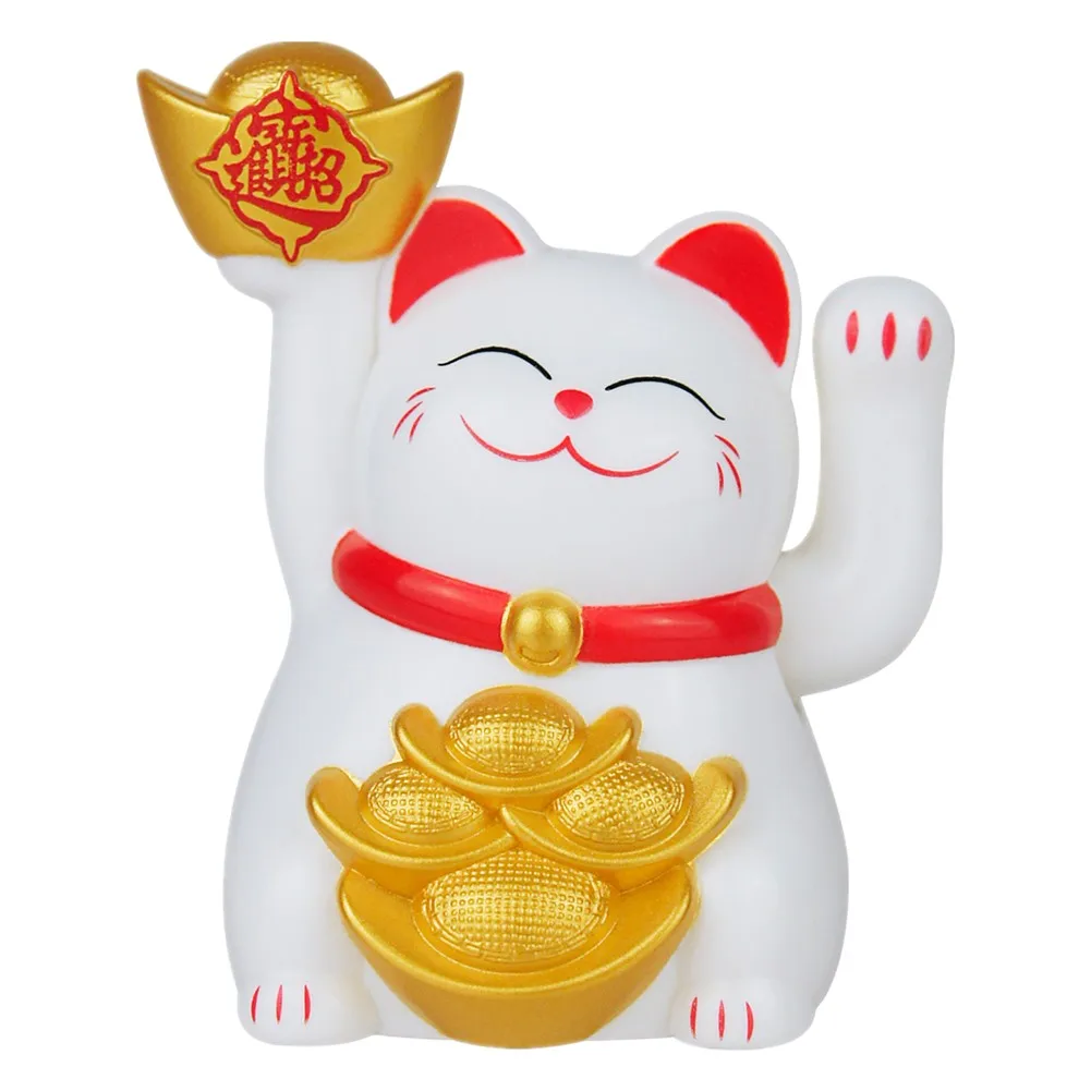 Maneki Neko Gatto Portafortuna Ad Energia Solare | Zampa Mobile Che Saluta | Decorazione Feng Shui Per Auto, Casa E Negozio (Oro/Nero/Bianco)