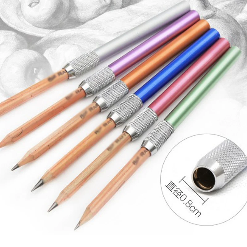 6 Pcs Metal Pencil Extender Holder Single Head Sketch Office School Painting Art Write Tool Writing Supply