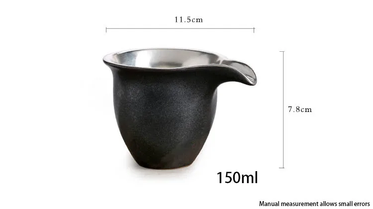 

150ml Vintage Handmade Japanese Ceramic Pottery Metal Silver Justice Cup Chinese Kung Fu Tea Set Fair Cup Teacup Drinkware