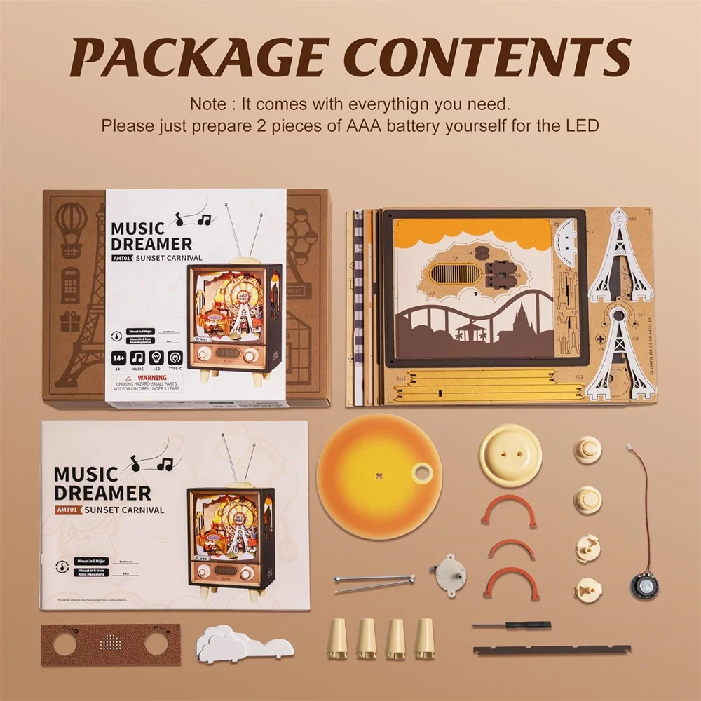 Robotime Rolife Music Box Sunset Carnival with Light 3D Wooden Puzzle  Kits Toys for Children Kids Birthday Gifts AMT01 6