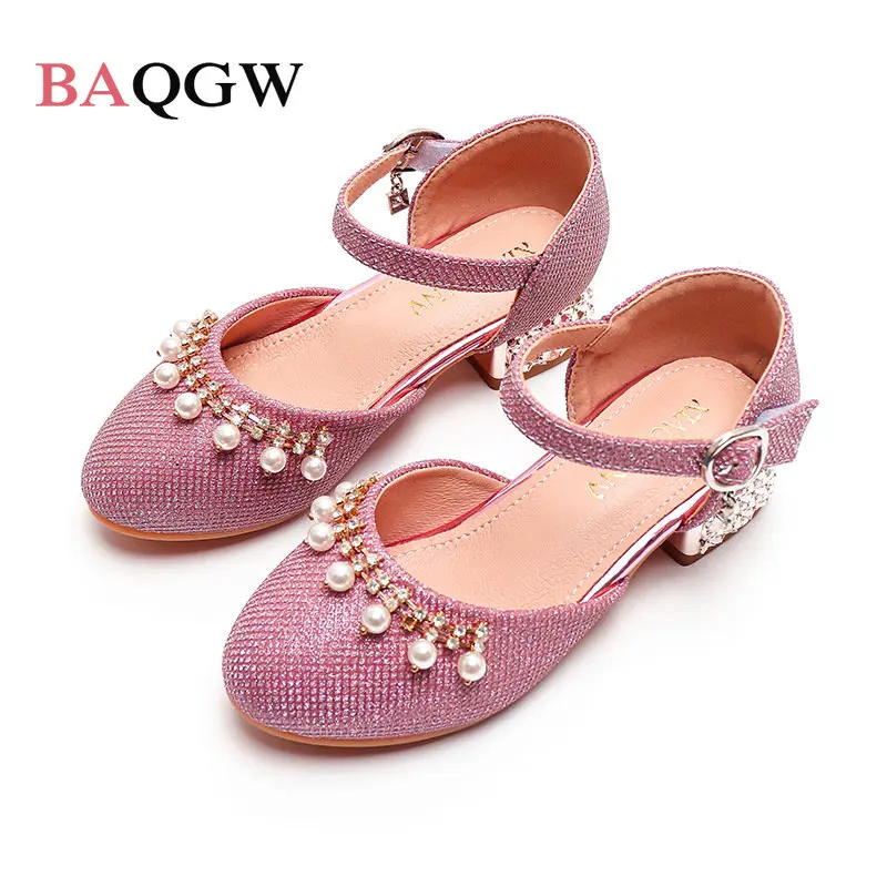 

Kids Grace Princess Girls' High-heeled Sandals Summer FashionPearl Banquet Full Dress Crystal Shoes Comfortable Anti-slippery