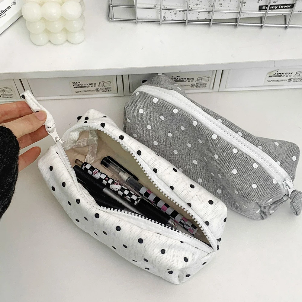 Astuccio portapenne coreano a pois, organizer scolastico di grande capacità, astuccio portatile per studenti, organizer per cancelleria, borsa per il trucco
