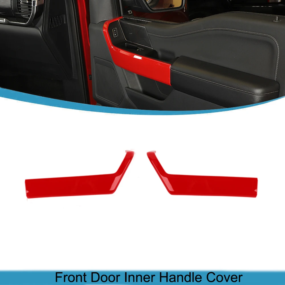 

for Ford F-150 2021 2022 2023 Car Front Door Inner Handle Decoration Cover Interior Accessories ABS Red Carbon Fiber Styling