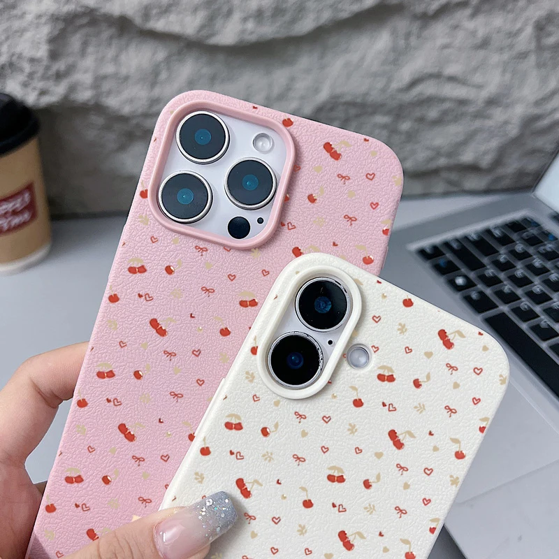 Little Cherry Leather Texture Shockproof Phone Case