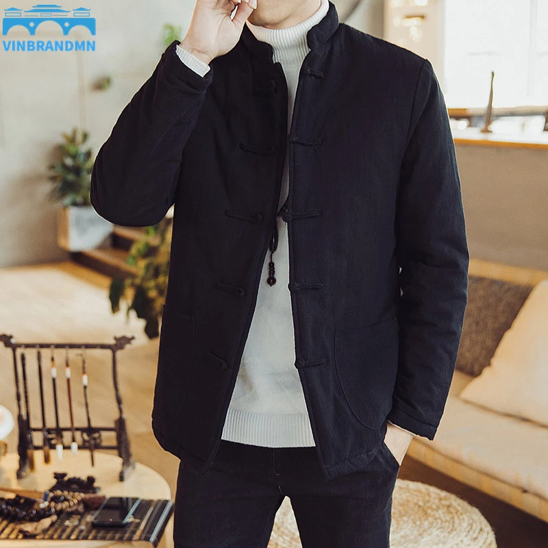 

Chinese Style Harajuku Button Retro Jacket Winter Men's Parka Chinese Casual Cotton Warm Thickened Coat Tang Suit Men's Clothing