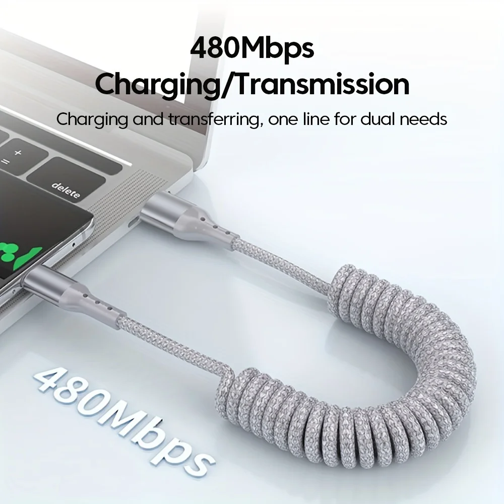 PD 20W USB 유형 C 스프링 자동차 iPhone 14 13 12 Pro Max USB C 데이터 코드 iPad USB C 와이어 용 고속 충전 케이블