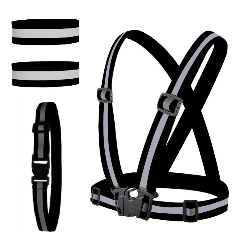 Reflective Safety Vest Reflective Straps Reflective Waist Belt 1 Set Adjustable Elastic Reflective Vest Reflective Glow Belt with 2Pack Reflector Armbands for Running Jogging Walking Cycling