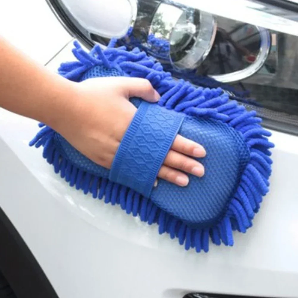 1 Pc Car Wash Auto Washing Towel Gloves Styling Accessories Blue Microfiber Chenille Sponge Care Washing Brush Pad Cleaning Tool