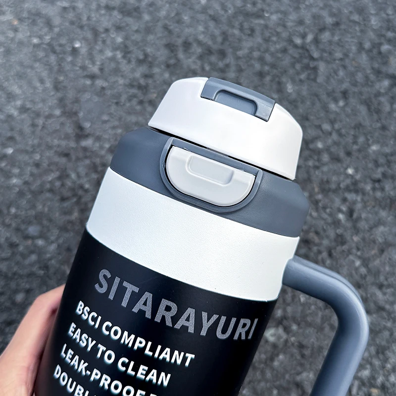 Sitarayuri Dual-Drink Insulated Tumbler 1.2L Stainless Steel Handled Cup Flip-Top Direct Sip &Amp; Straw Cup