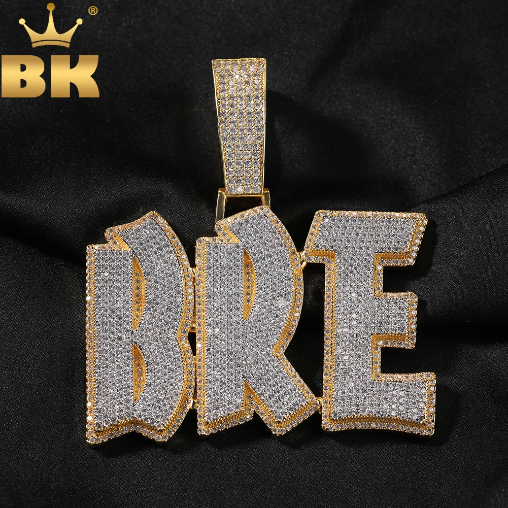 tbtk lips clasp custom brush script letter two tone pendant micro paved cz baguette chain necklace personalized hiphop jewelry TBTK Double Layer Initial Letters Pendant Micro Paved Cubic Zirconia Personalized Bold NamePlate Necklace  Hiphop Jewelry