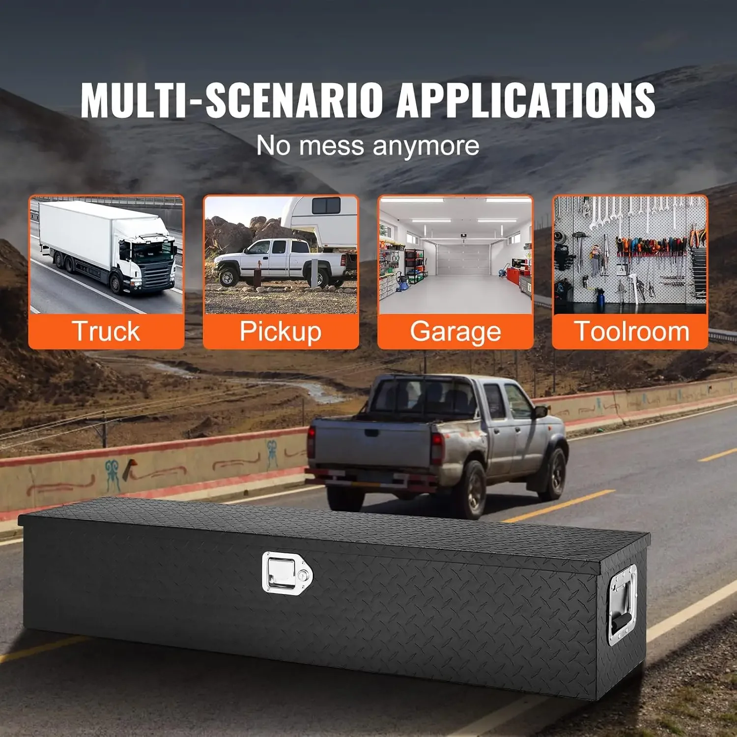 Heavy Duty Aluminum Truck Bed Tool Box, Diamond Plate Tool Box with Side Handle and Lock Keys, Storage Tool Box Chest Box 6