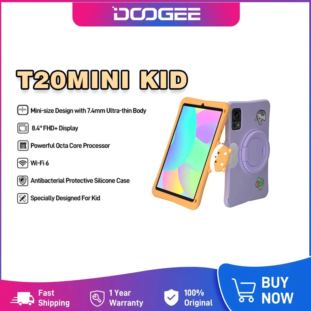 

Детский планшет DOOGEE T20mini, 8,4 дюйма, FHD, tuv V, ТС, дисплей, 4 Гб + 128 ГБ, 7,4 мм, мини-корпус, аккумулятор 5060 мАч, портативный L1