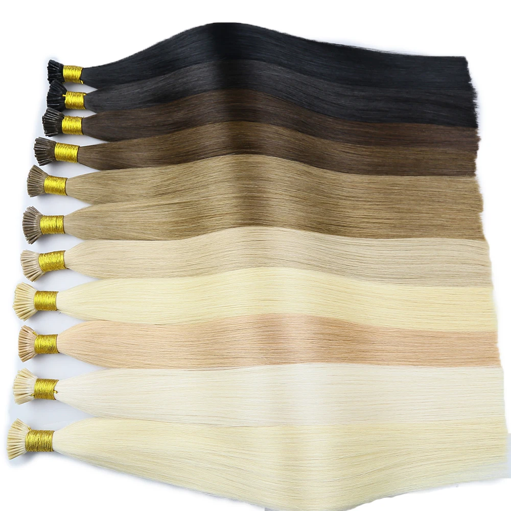100g I Tip Virgin Russian Human Hair Extensions 14-24inch Fusion Hair Piece Pre Bonded Keratin Stick In Extensions