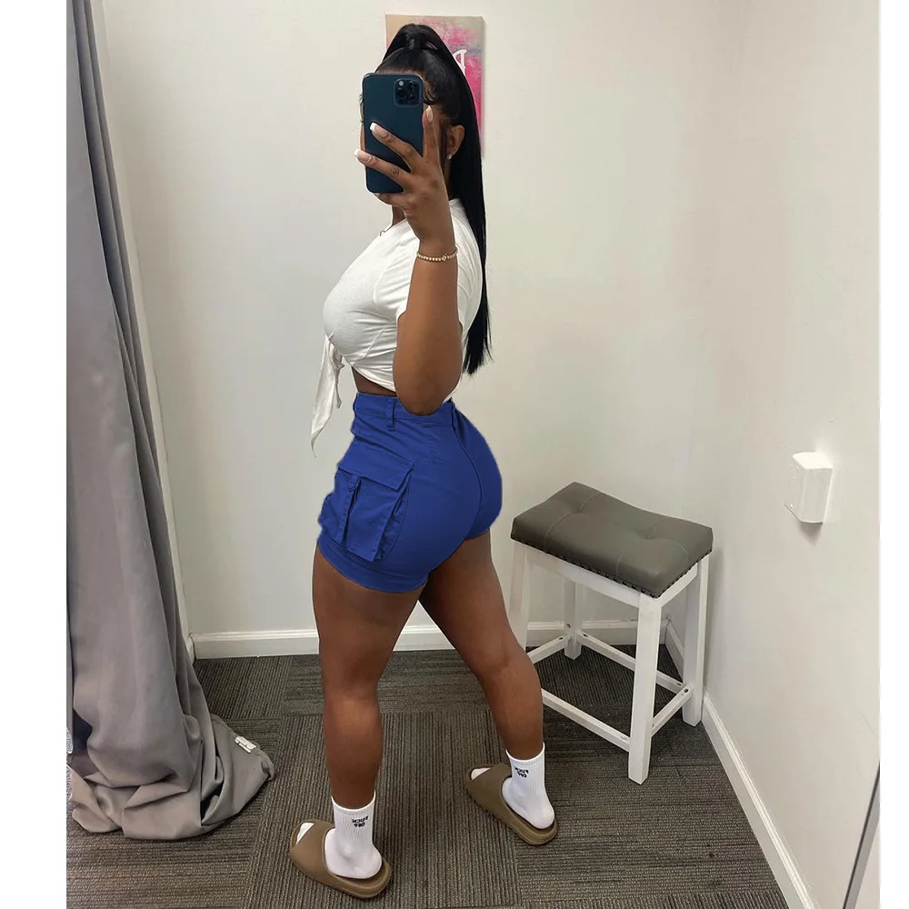 Women Fashion Sweat Cargo Sexy Pants 2022 Summer Casual Clothes Wholesale Biker Shorts With Pockets