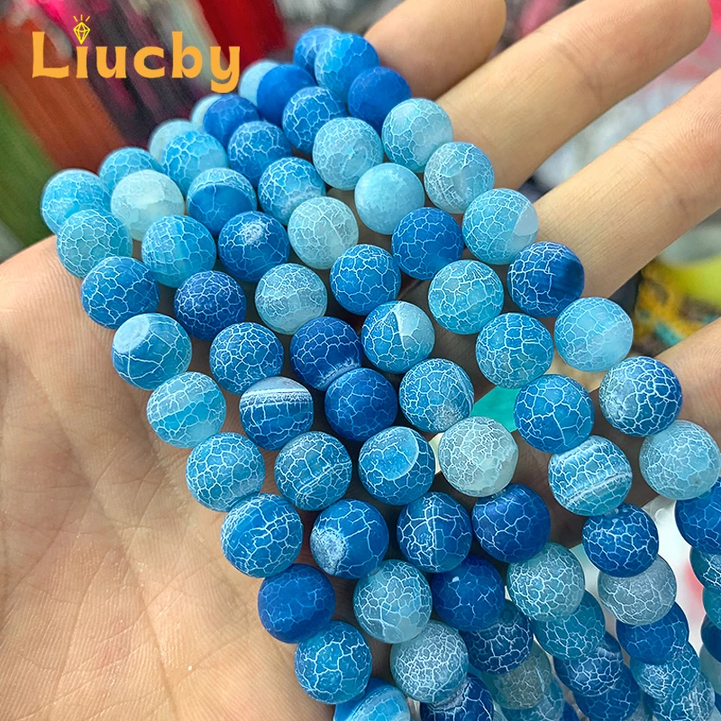 Handgefertigte, frostgeschälte Krabben-Achatperlen in Seeblau für Schmuckherstellung, DIY, Subkulturen, Armbänder, Dekoration, Handwerk, 15'-Strang, 6/8/10MM – Detail 5