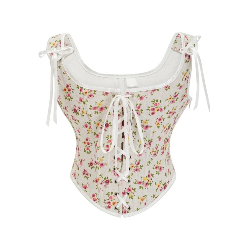 여성을위한 빈티지 코르셋 탑 조끼 섹시한 의상 허리 섹시한 조끼 Shapewear 자카드 코르셋 리본 조끼