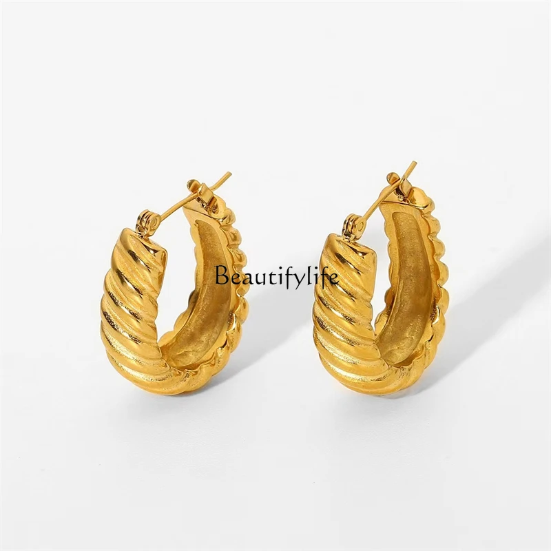 

Style Copper Plating 18K Gold Niche Design Twist Personality All-Match Geometric Earrings Ear Studs