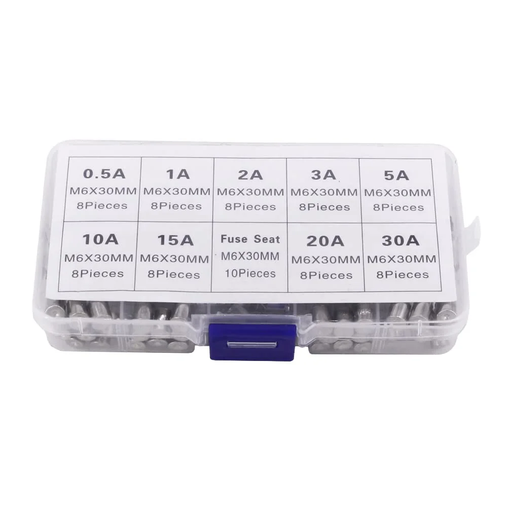72 Stück 6x30mm Fast-Blow-Glasrohr sicherung Schnellblasglas-Sicherungen Kits Schnell wirkende Sicherung 250V 0,5 A 1a 2a 3a 5a 8a 10a 15a 20a 30a – Detail 6