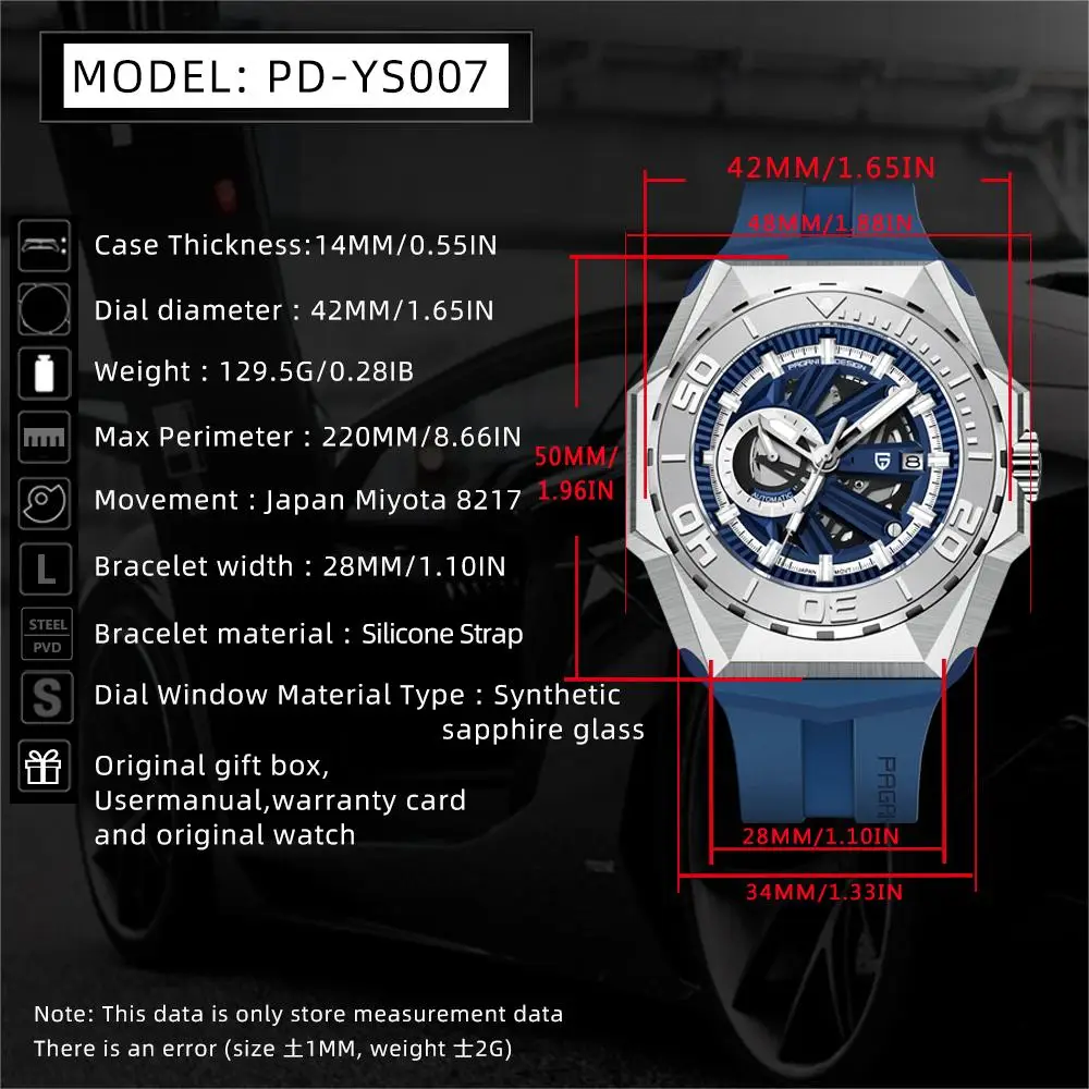 PAGANI DESIGN Men Automatic wrist watch Mechanical Wristwatches MIYOTA 8217 Movement 47.5mm Watches for Men Origina PDYS007