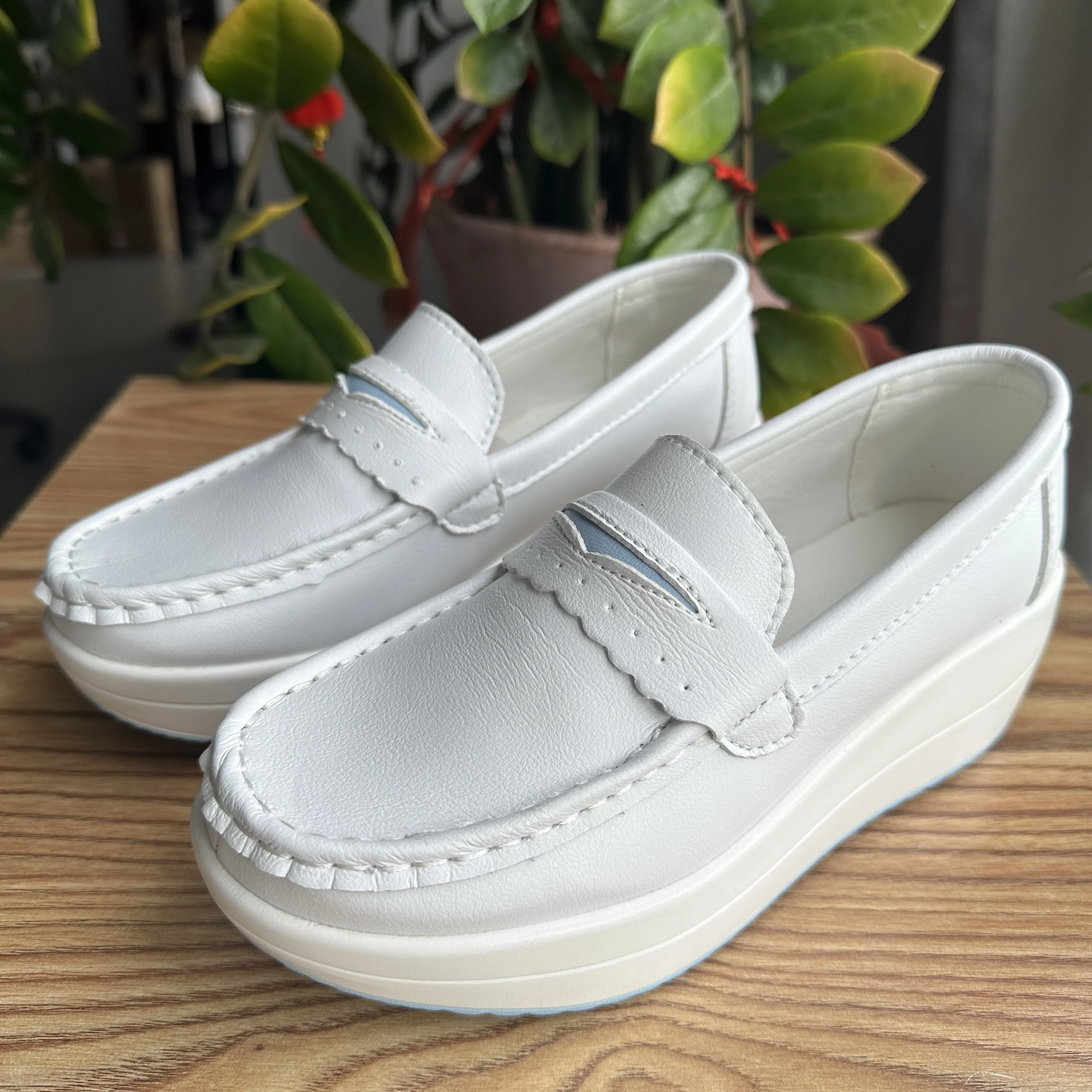 STRONGSHEN Women Platform Wedges Casual Shoes Loafers Soft Nurse Work Shoes Breathable Comfortable Non-slip White Nursing Shoes