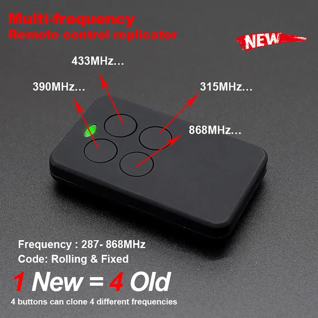 Multifrequency 280 to 868 Mhz 433Mhz 433.92MHz Universal Remote Control Garage Command Fixed Variable Code Gate Keychain Clone 2