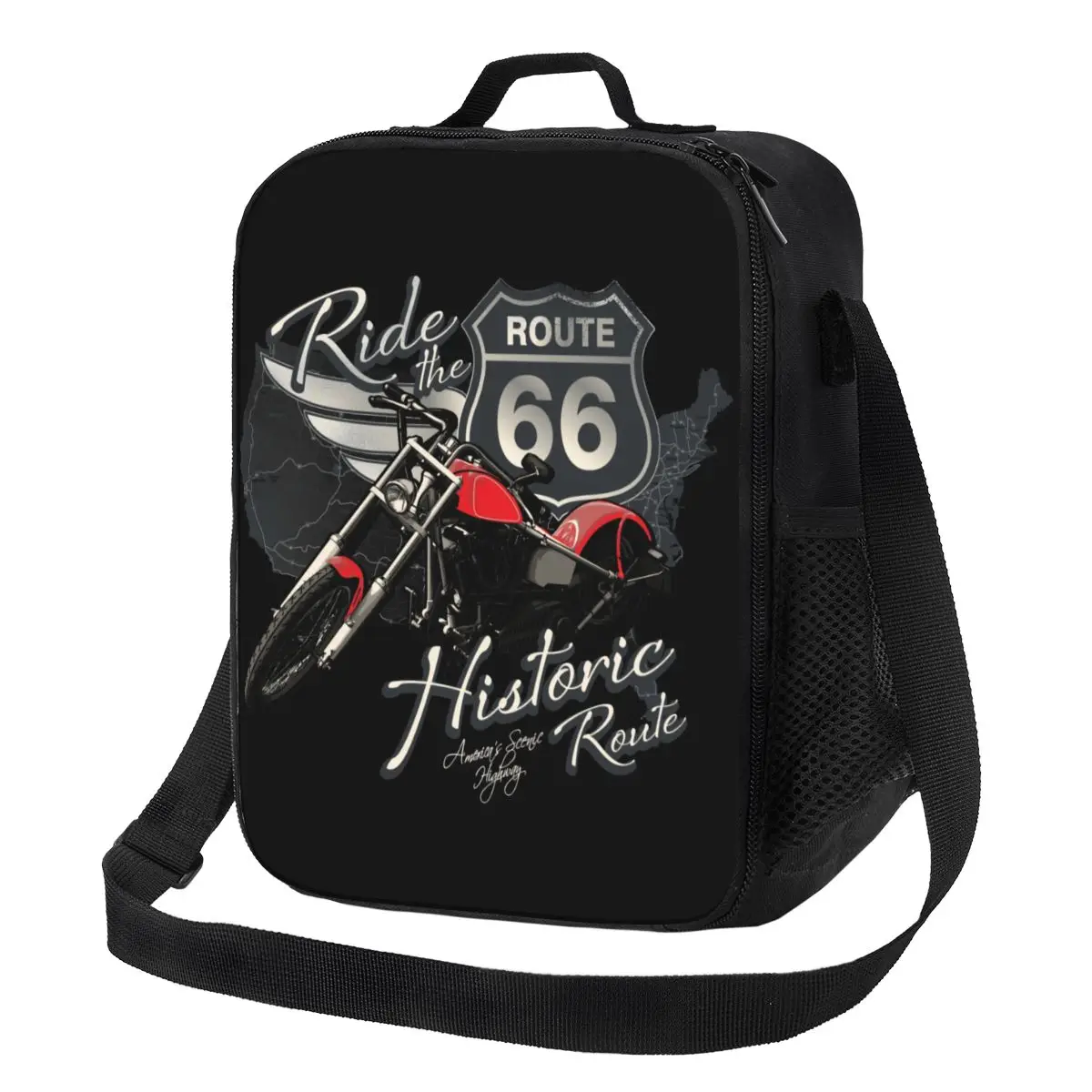 

Travel Motorcycle Ride The Historic Route 66 Thermal Insulated Lunch Bag USA America Highway Portable Lunch Tote Bento Food Box