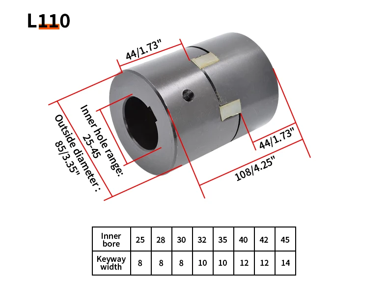 L100 L-Typ-Kupplung, drei Backen, Keilnut, Pflaumenkupplung für Servomotor 45 # Stahlkupplung mit hohem Drehmoment D65 L88 – Detail 7