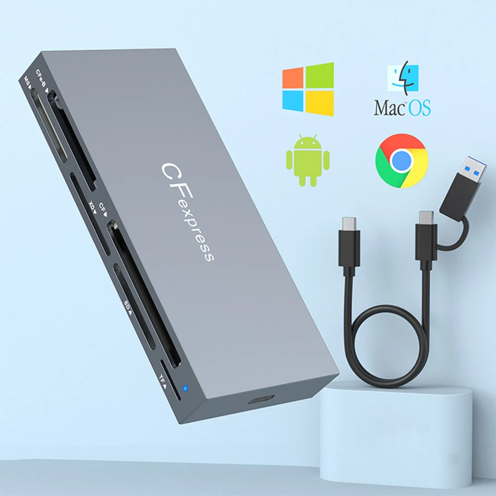 케이블 포함 멀티 CF 익스프레스 리더, USB 3.2 Gen2, 10Gbps 카드 허브 어댑터, 아이폰 15 프로용, 6 in 1 CFexpress 타입 B, CF, XD, MS, SD, TF