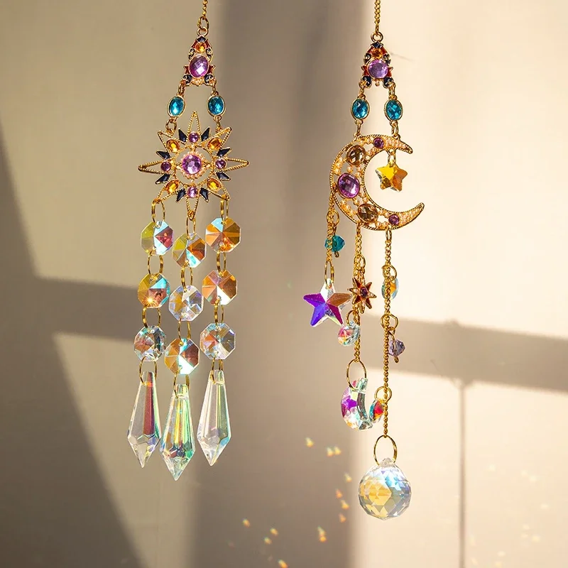 Sun Catcher Crystal Pendant Suncatcher Window Prisms Rainbow Maker Vintage Wind Chimes Sun Moon Hanging Ornament Home Garden Decoration sun catcher crystal pendant sun catchers window ornament