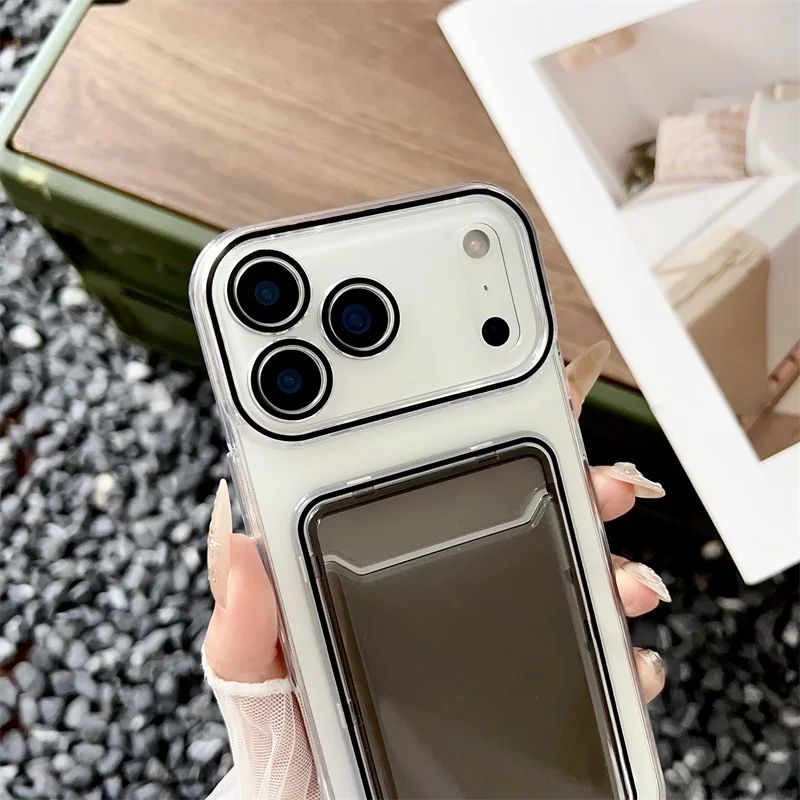 Translucent Jelly Color Card Holder Wallet Phone Case - Silicone Shockproof Cover